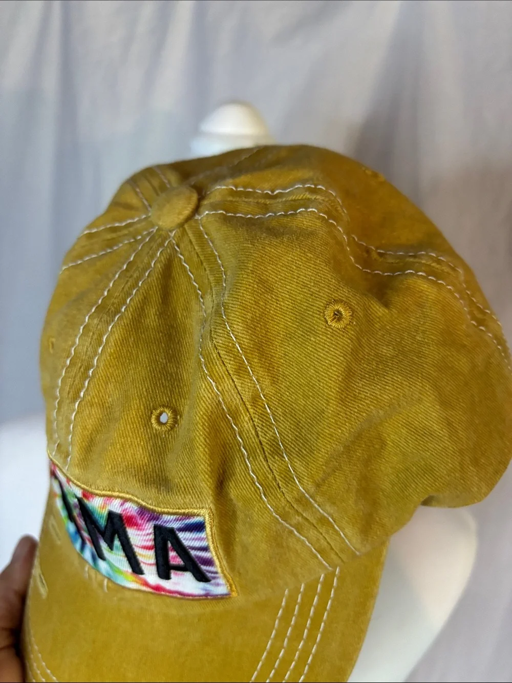 Mama Embroidered Tie Dye Hat- Mustard